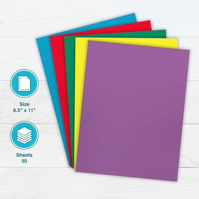 Alt view image 6 of 6 - PrintWorks Bright Cardstock 8.5" x 11" - 50 Sheets - 5 Assorted Primary Colors - 65lb/176gsm - (00682)