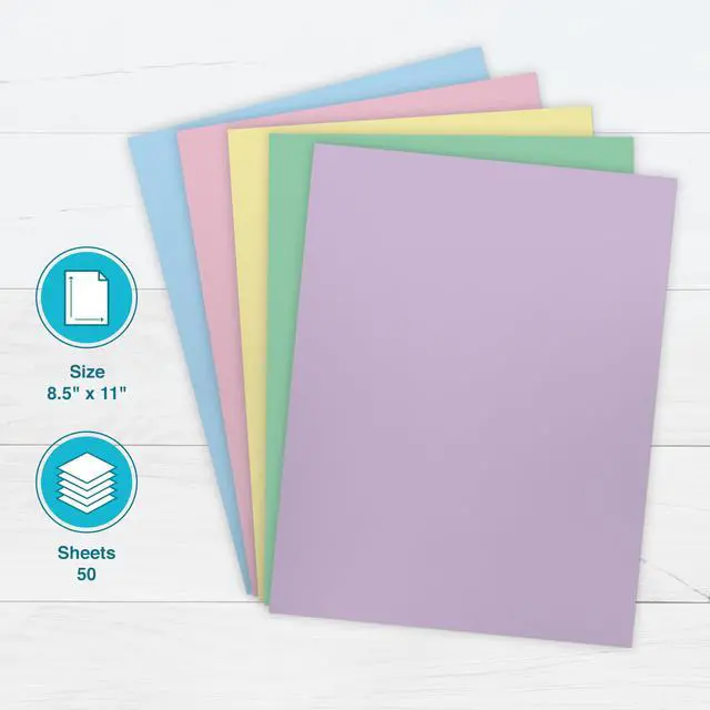 Alt view image 2 of 6 - PrintWorks Pastel Cardstock 8.5" x 11" - 50 Sheets - 5 Assorted Pastel Colors - 67 lb/147 gsm - Made in USA - SFI Certified (00684)