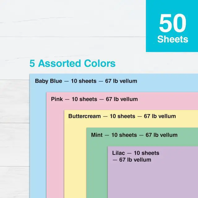 Alt view image 4 of 6 - PrintWorks Pastel Cardstock 8.5" x 11" - 50 Sheets - 5 Assorted Pastel Colors - 67 lb/147 gsm - Made in USA - SFI Certified (00684)