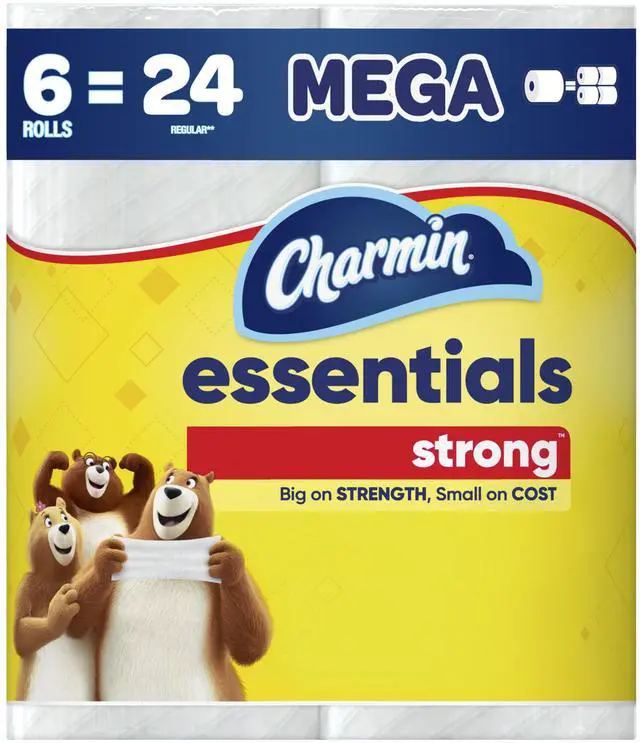 Main image of Charmin Essentials Strong Toilet Paper, 6 Mega Rolls, 429 Sheets per Roll