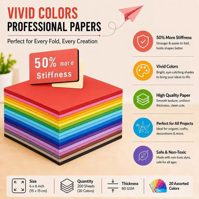 Alt view image 5 of 7 - 200 Sheets 6 x 6 Inch Double Sided Colored Origami Craft Paper