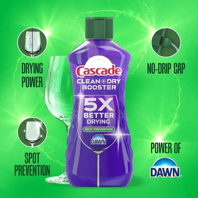 Alt view image 4 of 7 - Cascade Clean & Dry Booster Dishwasher Rinse Aid Liquid, Spotless Streak-Free Dishes, Works with Detergent Gels Pods Tablets, 16 oz