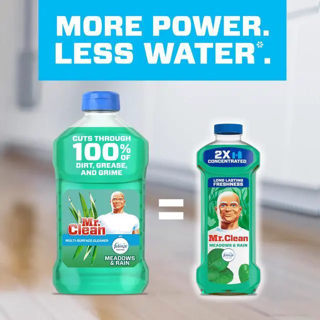 Alt view image 6 of 6 - Mr. Clean All Purpose Cleaner, Floor Cleaner for Mopping Home, Bathroom, Kitchen, Multi-Surface Dilutable, Meadows & Rain, 41oz