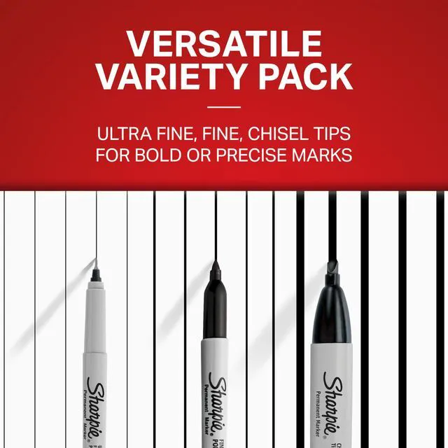 Alt view image 6 of 6 - Sharpie Permanent Markers Variety Pack, Black, Chisel/Fine/Ultra-Fine Tips, 6 Count