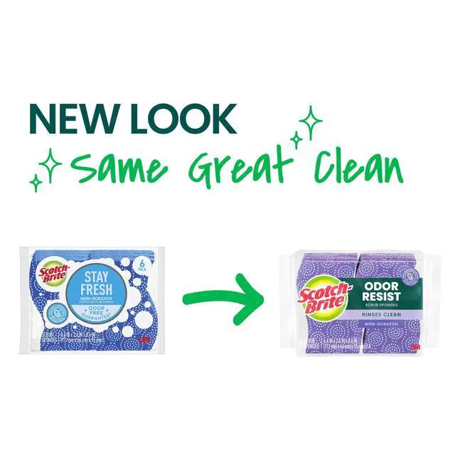 Alt view image 4 of 6 - Scotch-Brite Odor Resist Non-Scratch Scrub Sponge, Dishwasher-Safe, Resists Bacterial Odors, Multipurpose Gentle Cleaning, 6 Count