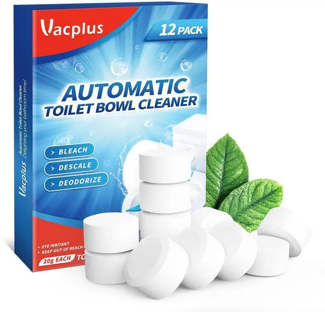 Main image of Vacplus Toilet Bowl Cleaner Tablets 12 Pack, Automatic with Bleach, Deodorizing and Descaling, Bathroom Cleaner for Tough Stains