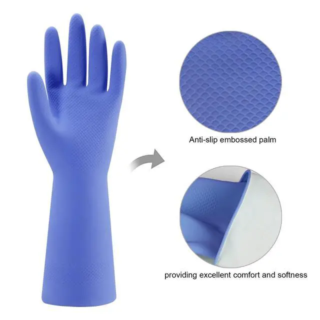 Alt view image 4 of 6 - Rubber Kitchen Dishwashing Gloves - 4 Pairs Colorful Reusable Household Cleaning Gloves for Dishwashing and Cleaning Tasks, Flexible Long-Lasting and Non-Slip (Medium, Bl