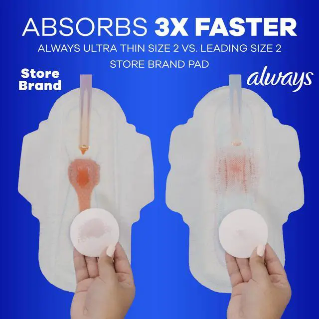 Alt view image 4 of 6 - Always Ultra Thin Feminine Pads with Wings, Size 1, Regular Absorbency, Unscented, 46 Count