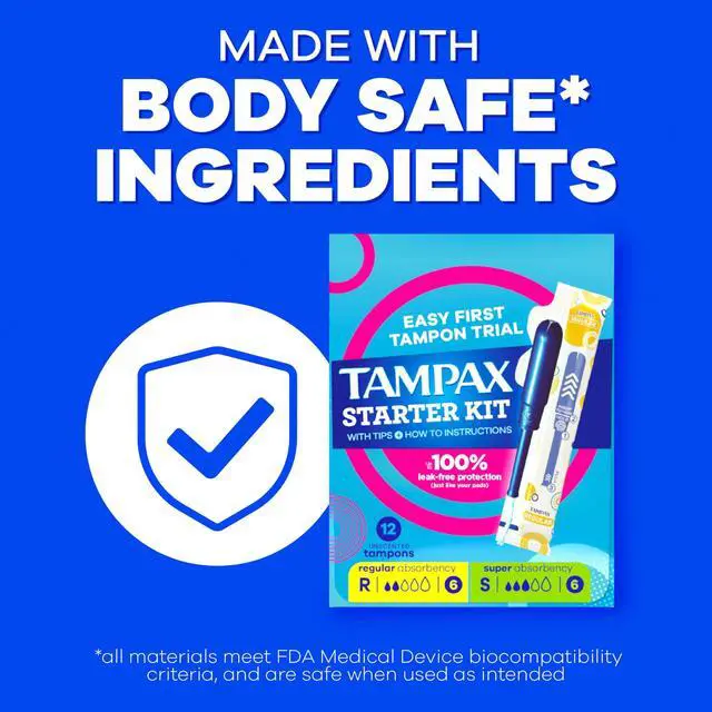 Alt view image 5 of 7 - Tampax Starter Kit Multipack with LeakGuard Braid, Regular/Super Absorbency, Unscented, Easy First Tampon Trial, 12 Count
