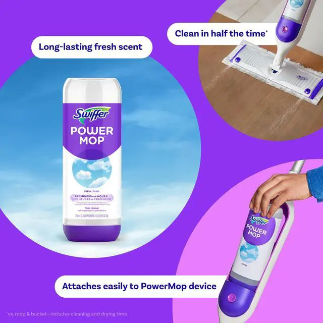 Alt view image 3 of 6 - Swiffer PowerMop Liquid Floor Cleaner Refills, Fresh Scent, 2 Count, Multi-Surface and Wood, No Bucket Needed