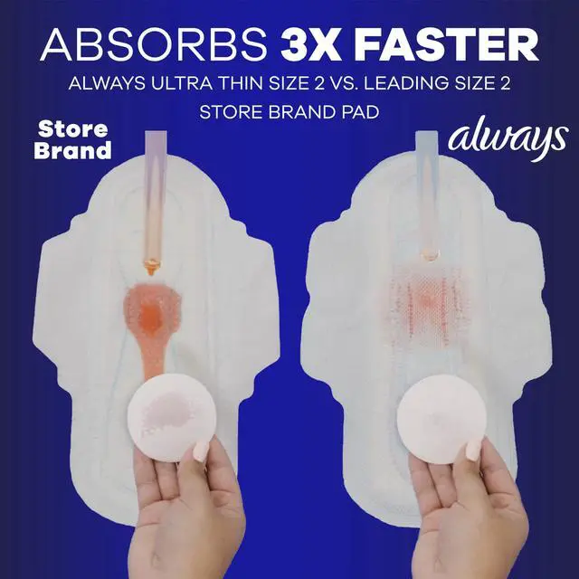 Alt view image 7 of 7 - Always Ultra Thin Feminine Pads with Wings, Size 5, Extra Heavy Overnight Absorbency, Unscented, 34 Count, Up to 100% Leak-Free Comfort