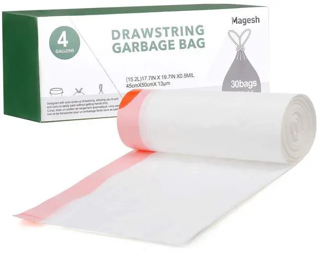Main image of Magesh 4Gallon Small Drawstring Trash Bags, 30Counts, White