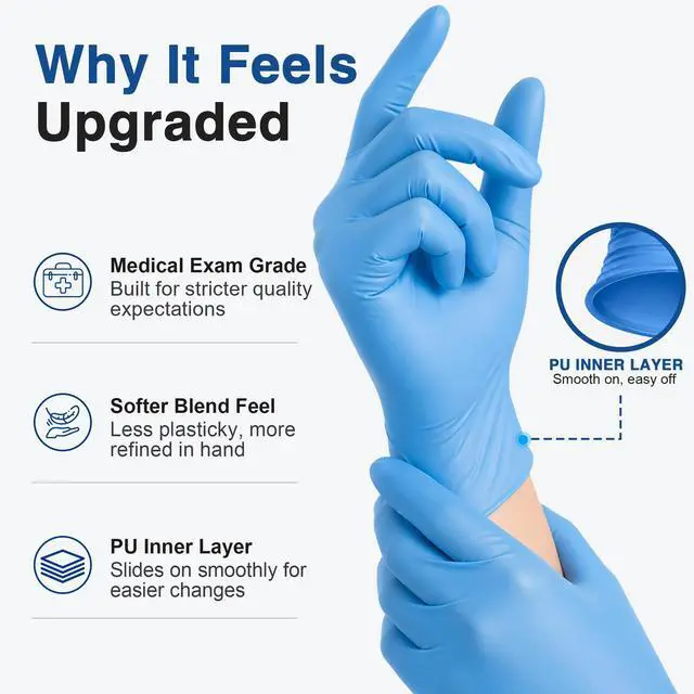 Alt view image 4 of 6 - Schneider Medical Nitrile/Vinyl Blend Exam Gloves, Black Disposable