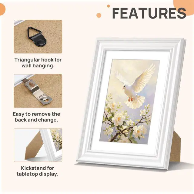 Alt view image 4 of 7 - Upsimples 5x7 Picture Frame, Vintage Frames Decor, 1 Pack White