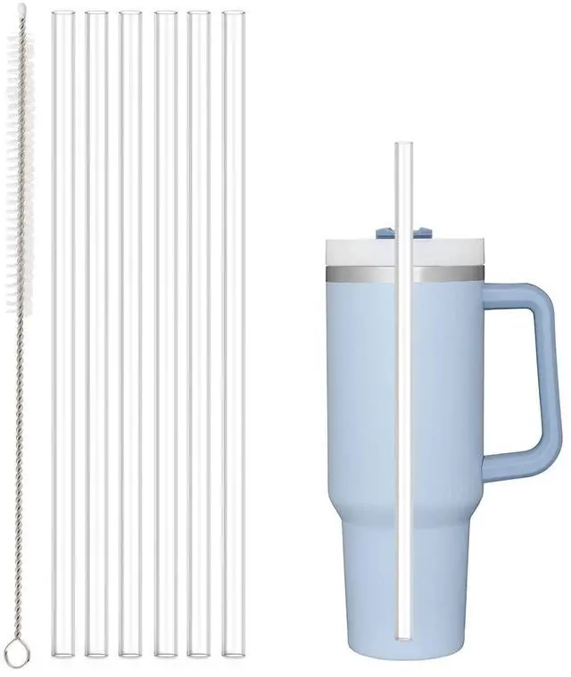 Main image of Replacement Straw Compatible with Stanley 40oz 30oz Cup Tumbler, 6 Pack Reusable Straw with Cleaning Brush, Plastic, Clear