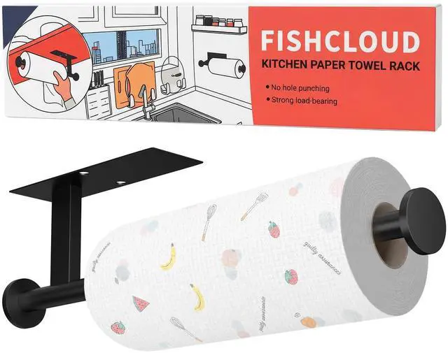 Main image of Paper Towel Holder Wall Mount Self-Adhesive No Drill, SUS304 Stainless Steel for Kitchen Bathroom Sink Pantry Fridge (Black)