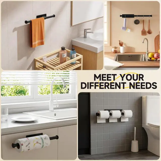 Alt view image 3 of 6 - Paper Towel Holder Wall Mount Self-Adhesive No Drill, SUS304 Stainless Steel for Kitchen Bathroom Sink Pantry Fridge (Black)