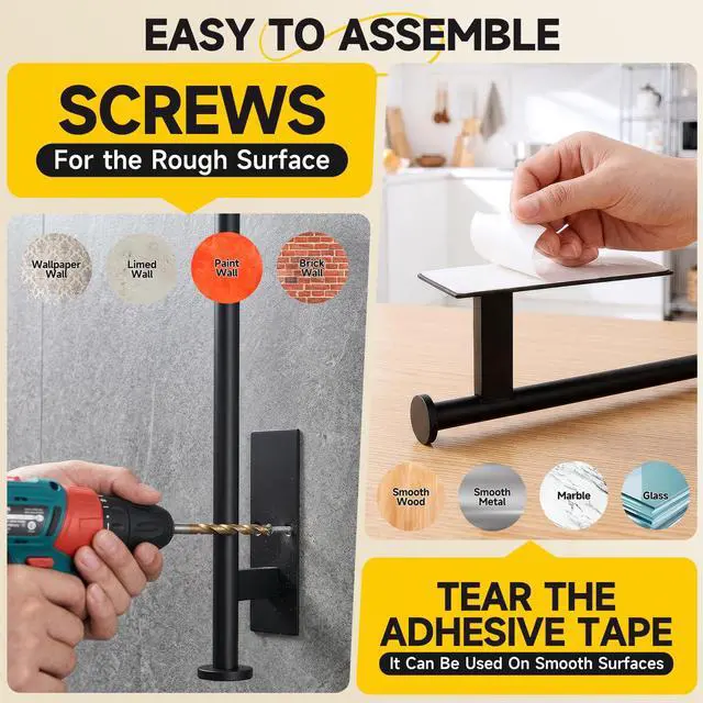 Alt view image 5 of 6 - Paper Towel Holder Wall Mount Self-Adhesive No Drill, SUS304 Stainless Steel for Kitchen Bathroom Sink Pantry Fridge (Black)