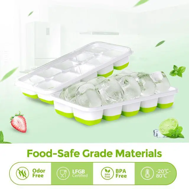 Alt view image 2 of 7 - DOQAUS Ice Cube Tray with Lids, 2 Pack Silicone Ice Trays for Freezer
