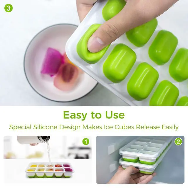 Alt view image 6 of 7 - DOQAUS Ice Cube Tray with Lids, 2 Pack Silicone Ice Trays for Freezer