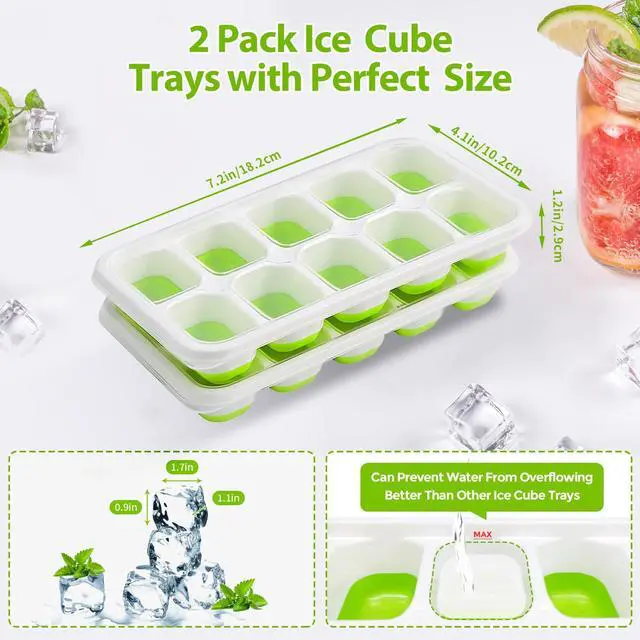 Alt view image 3 of 7 - DOQAUS Ice Cube Tray with Lids, 2 Pack Silicone Ice Trays for Freezer