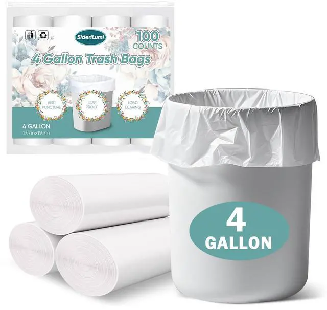 Main image of 4 Gallon Small Trash Bags, 100 Count, Leakage-Proof, Unscented, White for Office Bedroom Bathroom