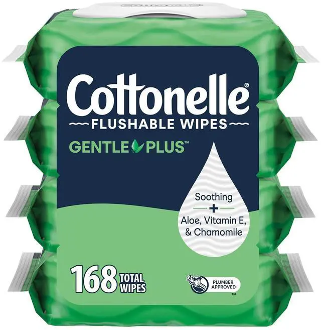 Main image of Cottonelle GentlePlus Flushable Wipes, 4 Packs, 42 Wipes per Pack