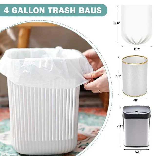 Alt view image 5 of 7 - 4 Gallon Small Trash Bags, 100 Count, Leakage-Proof, Unscented, White for Office Bedroom Bathroom
