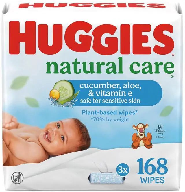 Main image of Huggies Natural Care Cucumber, Aloe & Vit E Baby Wipes, 3 Packs, 168 Wipes