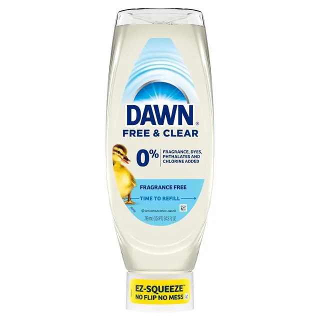Alt view image 3 of 6 - Dawn Free & Clear EZ-Squeeze Dish Soap Liquid, 24.3 Fl Oz, Upside Down Bottle, Unscented, Grease Removal