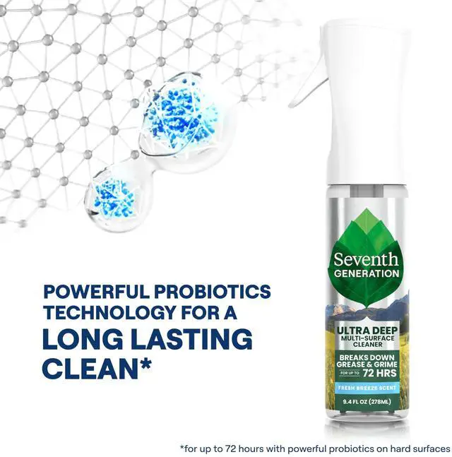 Alt view image 2 of 6 - Seventh Generation Ultra Deep Probiotic Multi Surface Cleaner, 9.4Fl Oz, Fresh Breeze, 80% USDA Biobased, Breaks Down Tough Grease & Grime, Safe for Kids & Pets