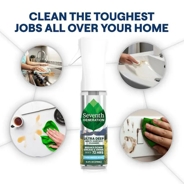 Alt view image 6 of 6 - Seventh Generation Ultra Deep Probiotic Multi Surface Cleaner, 9.4Fl Oz, Fresh Breeze, 80% USDA Biobased, Breaks Down Tough Grease & Grime, Safe for Kids & Pets