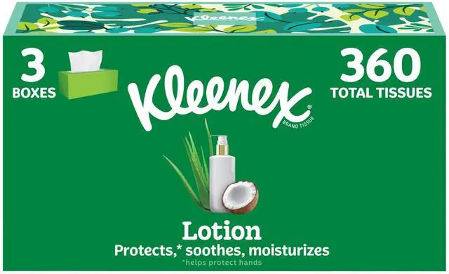 Main image of Kleenex Lotion Facial Tissues, 3 Flat Boxes, 120 Tissues per Box