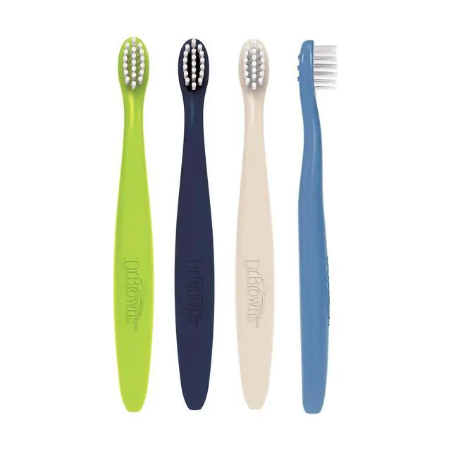 Alt view image 3 of 3 - Dr. Brown's Infant-to-Toddler Toothbrush Set, 4-Pack, Soft & Gentle Manual Toothbrushes for Baby, BPA Free, 0-3 Years, Green/Dark Blue/Ecru/Blue