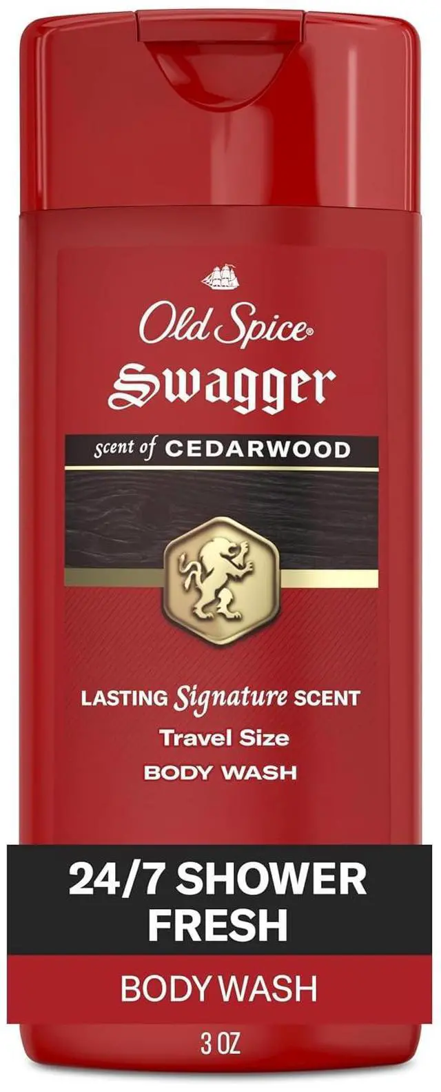 Main image of Old Spice Swagger 3X Defense Body Wash, Travel Size, 24/7 Shower Fresh, Long Lasting Scent, Red Collection, Cedarwood, 3fl oz