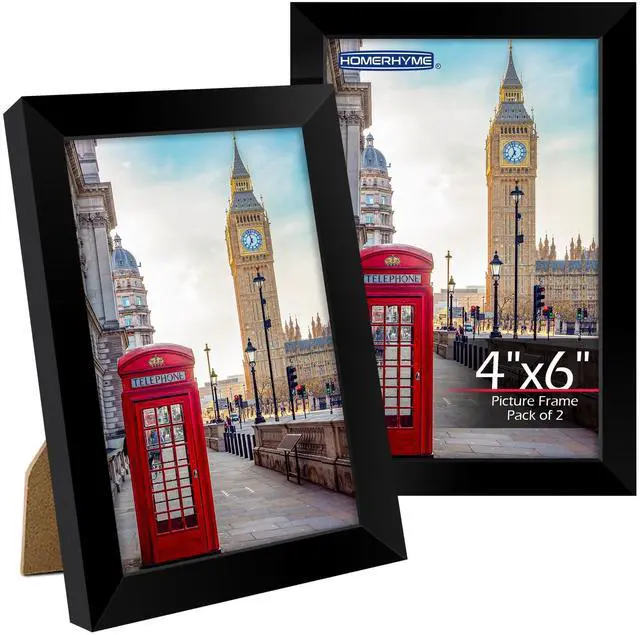 Main image of 4x6 Picture Frames 2 Pack, Black Photo Frame for Wall or Tabletop, HD Plexiglass, Lightweight, Horizontal or Vertical, Graduation Office Home Decor