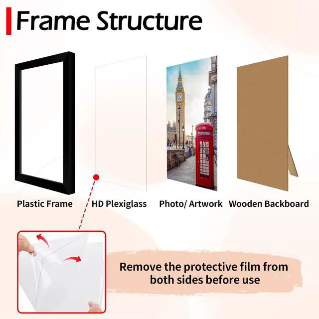 Alt view image 3 of 6 - 4x6 Picture Frames 2 Pack, Black Photo Frame for Wall or Tabletop, HD Plexiglass, Lightweight, Horizontal or Vertical, Graduation Office Home Decor