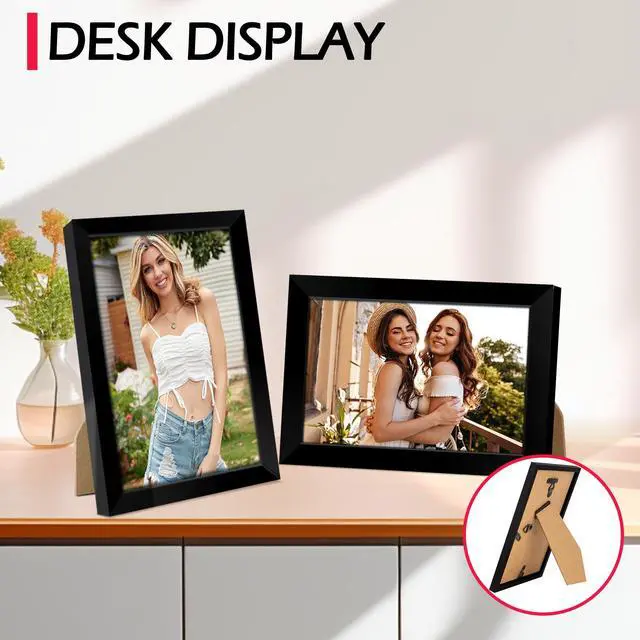 Alt view image 4 of 6 - 4x6 Picture Frames 2 Pack, Black Photo Frame for Wall or Tabletop, HD Plexiglass, Lightweight, Horizontal or Vertical, Graduation Office Home Decor