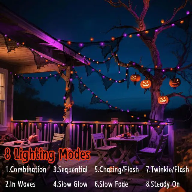 Alt view image 2 of 7 - Cshare Halloween String Lights, Battery Operated or USB, Creepy Cloth, Timer, Waterproof, 9.8ft 30LED, Orange and Purple, for Fireplace Window Door Mirror