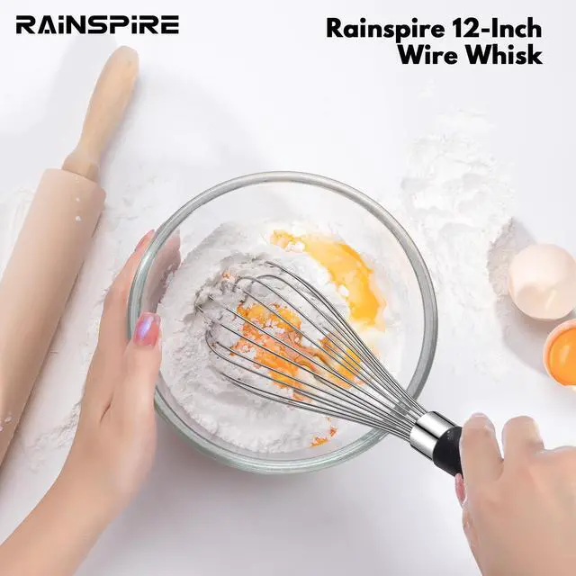 Alt view image 6 of 7 - Stainless Steel Whisk 12in, Black, Reinforced Anti-Break Handle