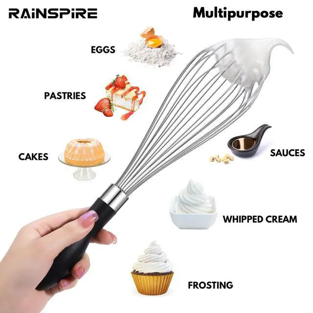 Alt view image 4 of 7 - Stainless Steel Whisk 12in, Black, Reinforced Anti-Break Handle