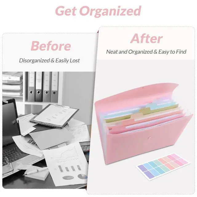 Alt view image 2 of 7 - SKYDUE Cute Accordion File Organizer, Expanding File Folder with 8 Pockets, Colorful Tabs for School Office Hospital Tax Receipts Storage, Letter/A4 Size Pink