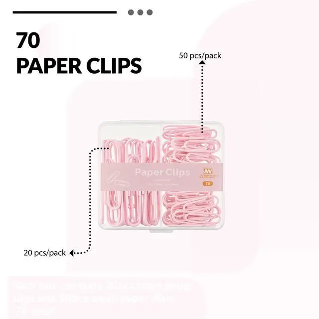 Alt view image 5 of 6 - NEEWAY Colorful Paper Clips, Assorted Sizes Small and Large, 70 Count, Light Pink