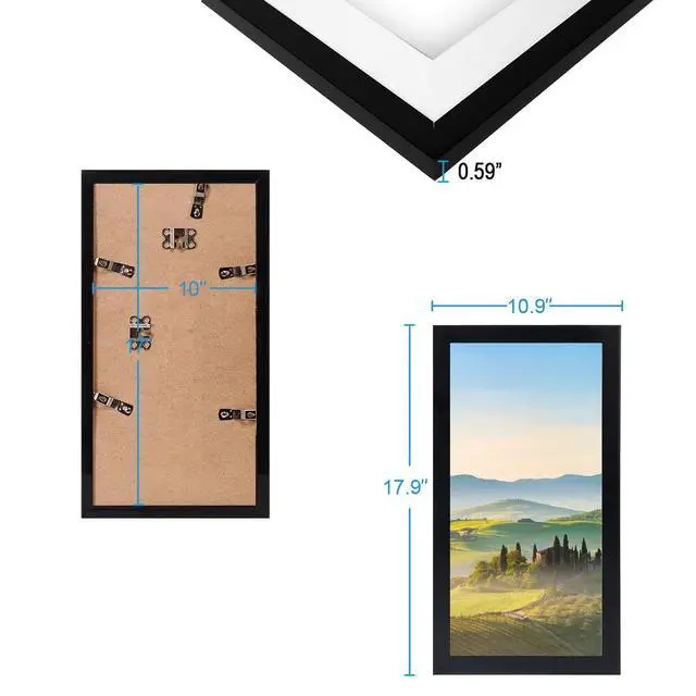 Alt view image 5 of 7 - HUKONHEP 10x17 Black Picture Frame with Plexiglass, Wall Gallery Photo Frame, Horizontal/Vertical Wall Mounting, Home Office Decoration