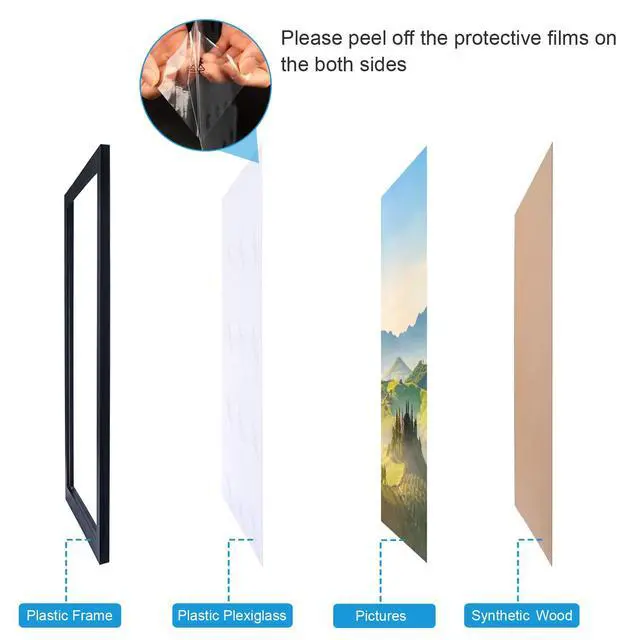 Alt view image 3 of 7 - HUKONHEP 10x17 Black Picture Frame with Plexiglass, Wall Gallery Photo Frame, Horizontal/Vertical Wall Mounting, Home Office Decoration