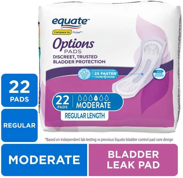 Main image of Equate Options Women's Incontinence Pads, Regular Length, Moderate Absorbency, 22 Count