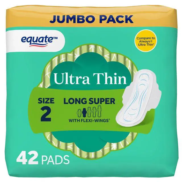 Alt view image 4 of 4 - Equate Ultra Thin Pads with Flexi-Wings, Size 2, Super Long Absorbency, 42 Count