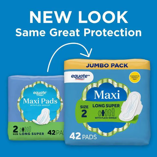 Alt view image 2 of 5 - Equate Maxi Pads with Flexi-Wings, Size 2, Long Super Absorbency, 42 Count