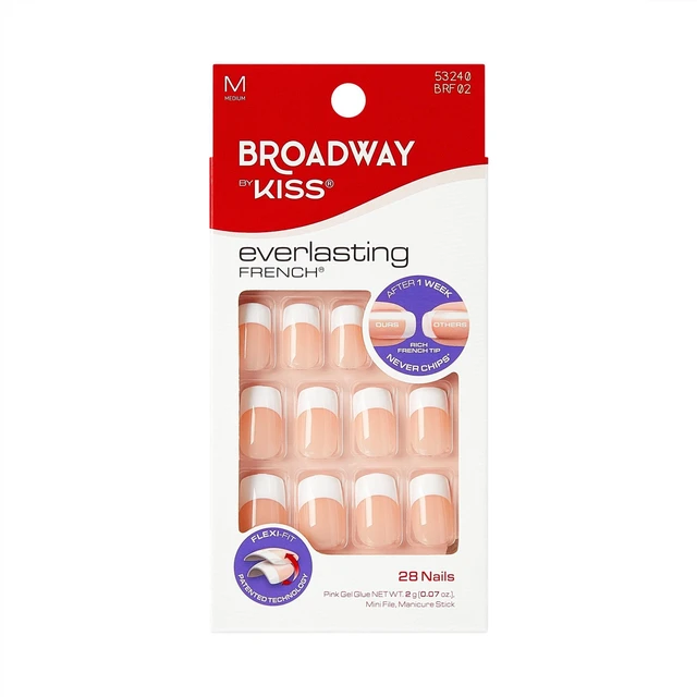 Main image of Broadway by Kiss French Tip Press On Nails, White, Short Squoval, 28 Count, 'Infinite'