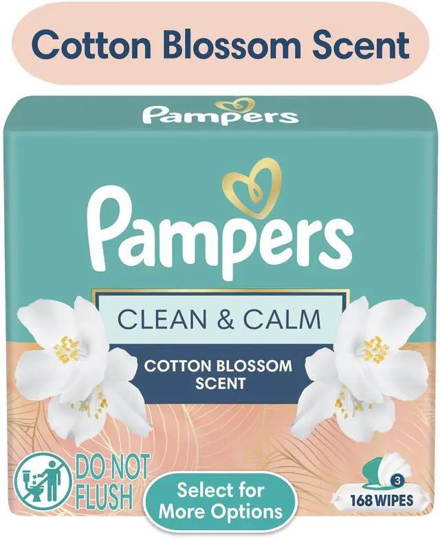 Main image of Pampers Clean & Calm Wipes, Cotton Blossom Scent, 168 Wipes Total (3X Pop-Top Packs)